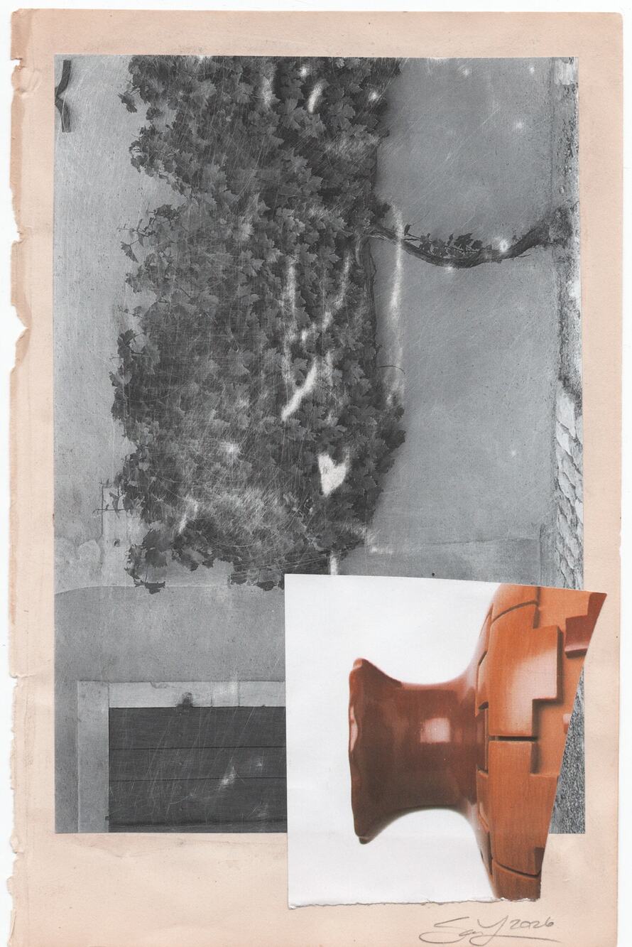 Original Mixed Media Modern Art Collage "Pelitic" 5.75x9" Signed